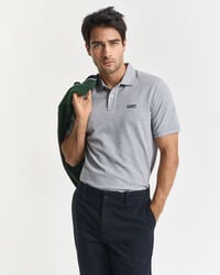 poloshirt mit kleinem grafikprint – grau meliert