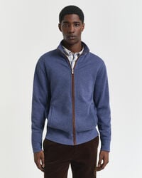 sacker rippstrickjacke mit reißverschluss - dunkelblau meliert
