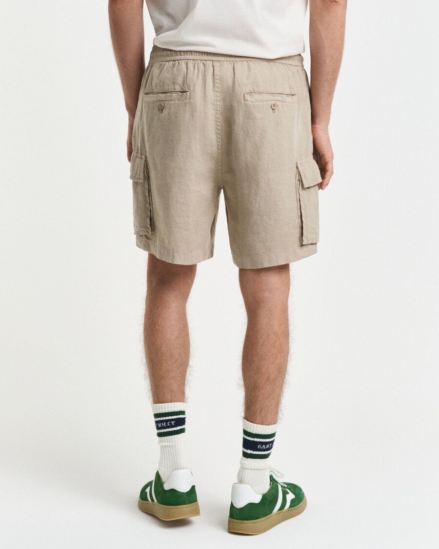 leinen-cargoshorts in regulärer passform – betonbeige
