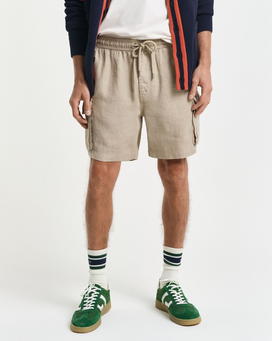 leinen-cargoshorts in regulärer passform – betonbeige