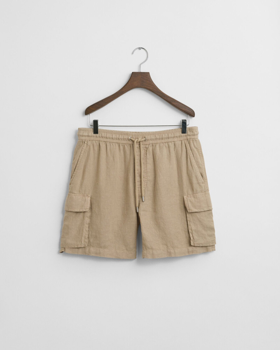leinen-cargoshorts in regulärer passform – betonbeige