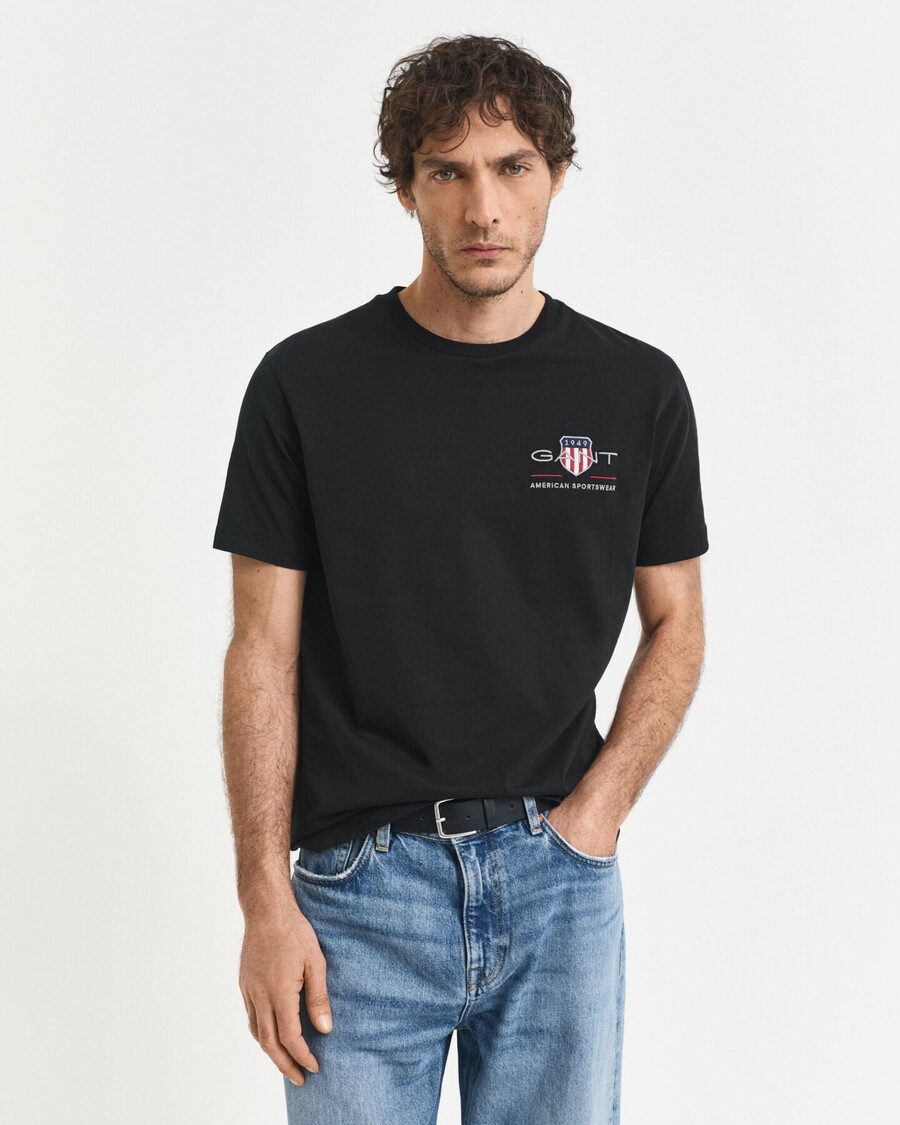 t-shirt mit gesticktem archiv-schild – schwarz