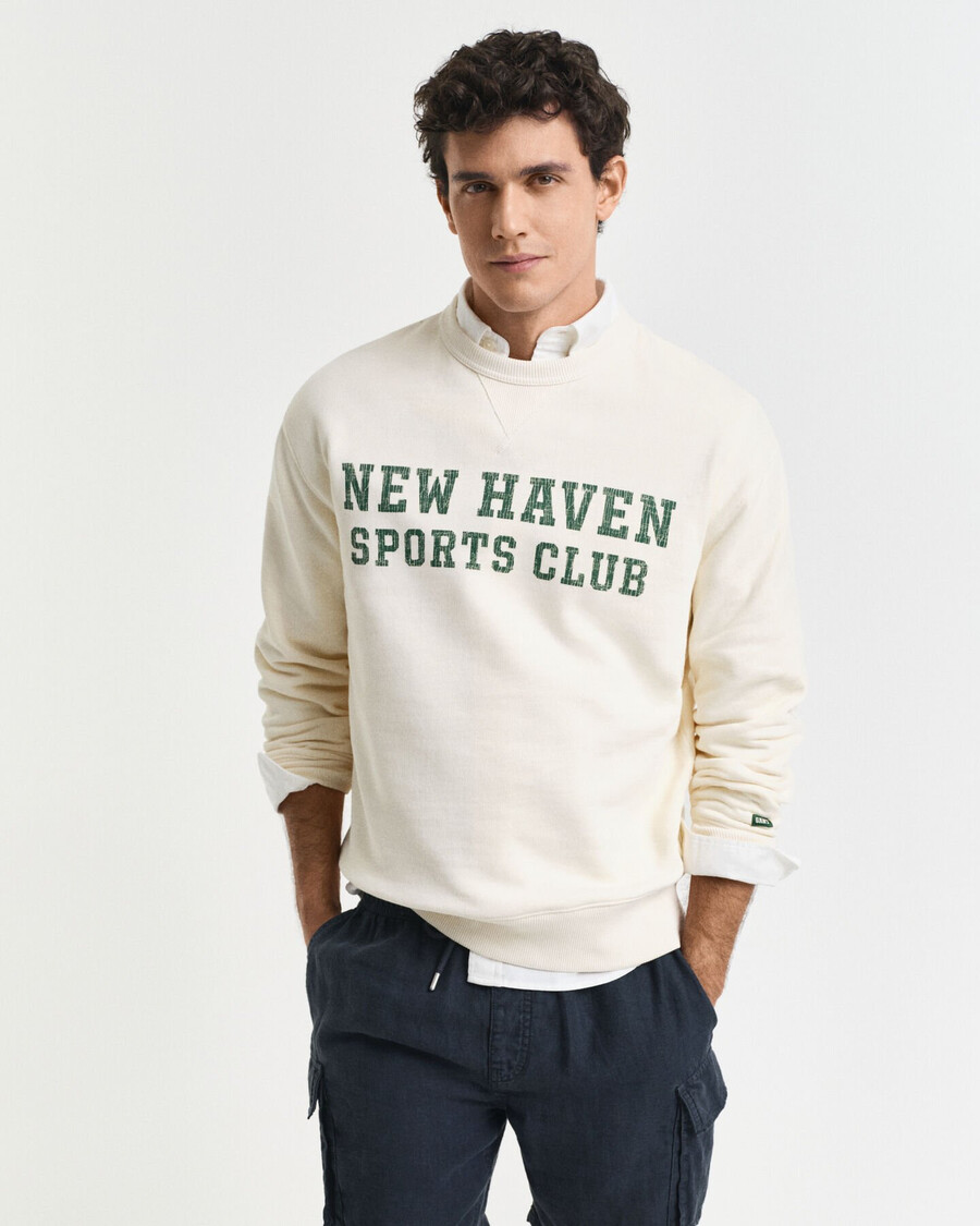 sweatshirt mit grafikprint und rundhalsausschnitt – creme