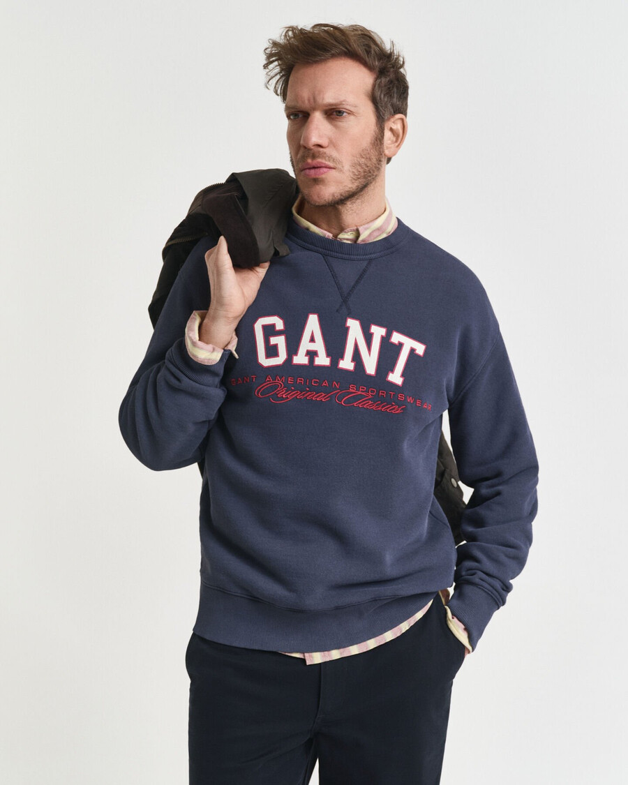 college-sweatshirt mit grafikprint und rundhalsausschnitt – abendblau