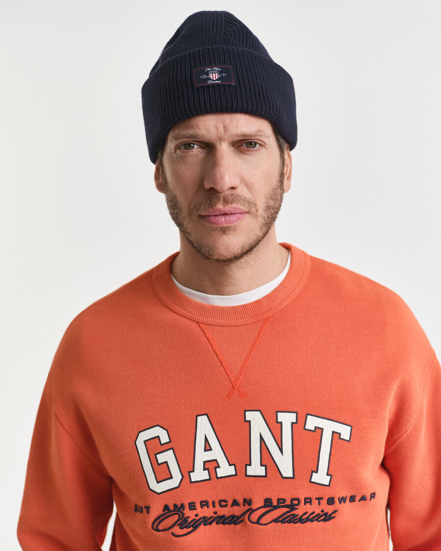 college-sweatshirt mit grafikprint und rundhalsausschnitt – dunkelorange