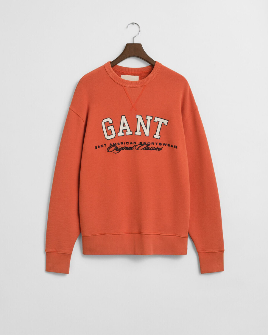 college-sweatshirt mit grafikprint und rundhalsausschnitt – dunkelorange