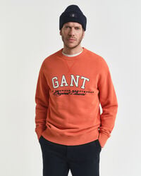 college-sweatshirt mit grafikprint und rundhalsausschnitt – dunkelorange