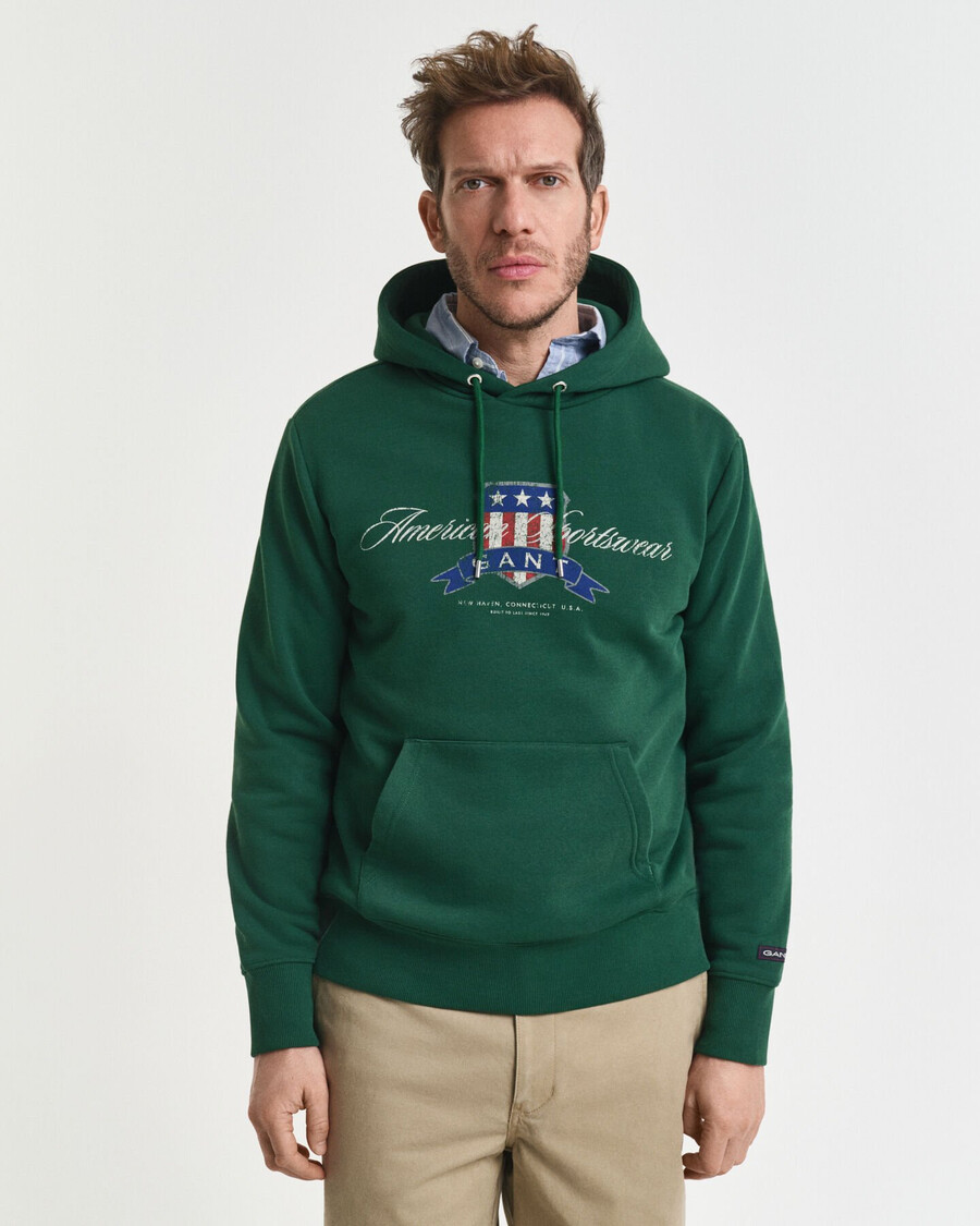 kapuzenpullover mit wappengrafik – waldgrün