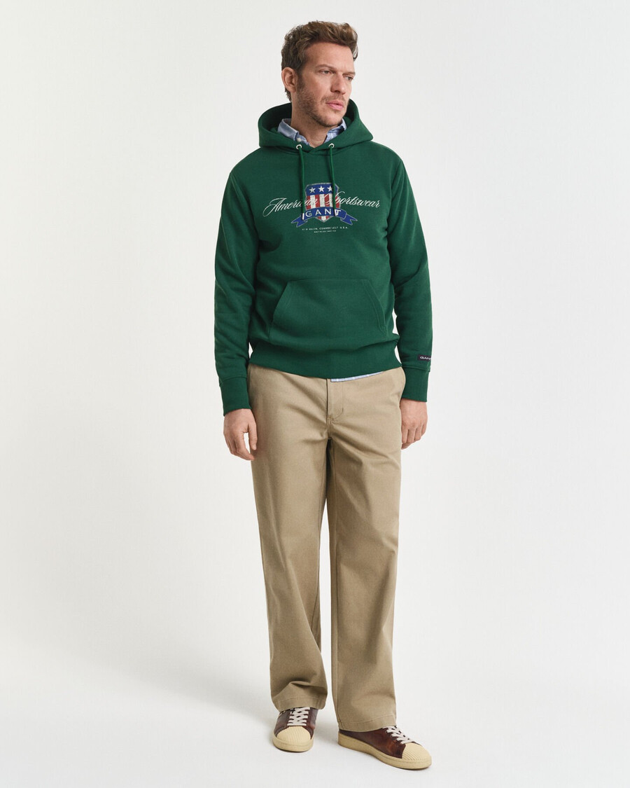 kapuzenpullover mit wappengrafik – waldgrün