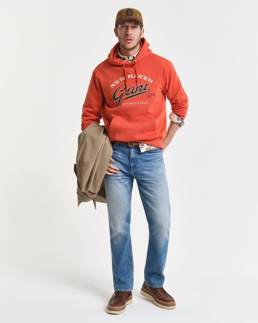 kapuzenpullover mit wappengrafik – tieforange