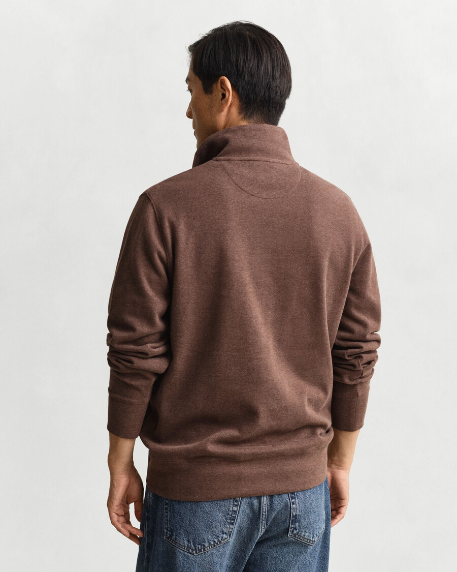 leichtes sacker rib halfzip sweatshirt - dunkelbraun meliert