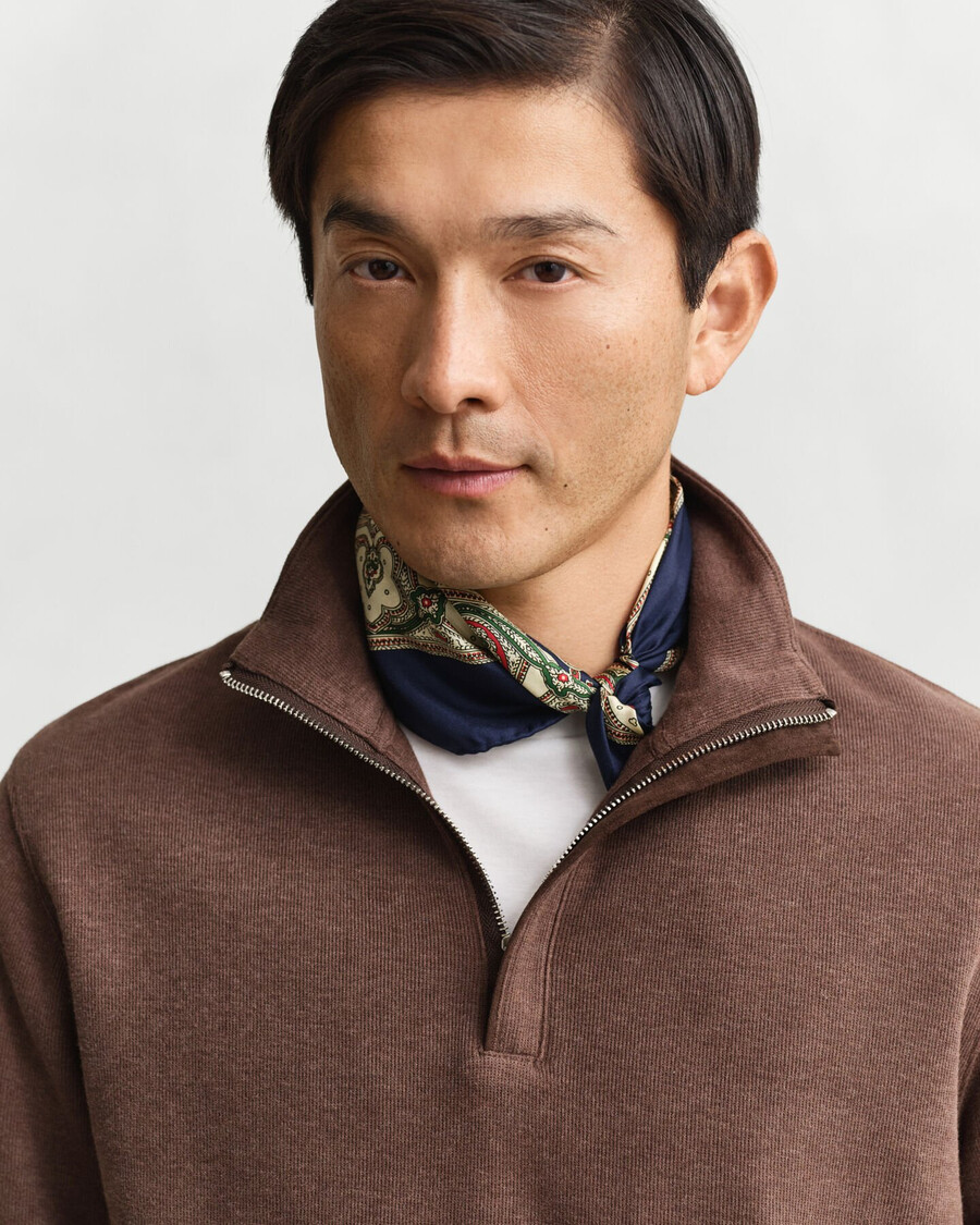 leichtes sacker rib halfzip sweatshirt - dunkelbraun meliert