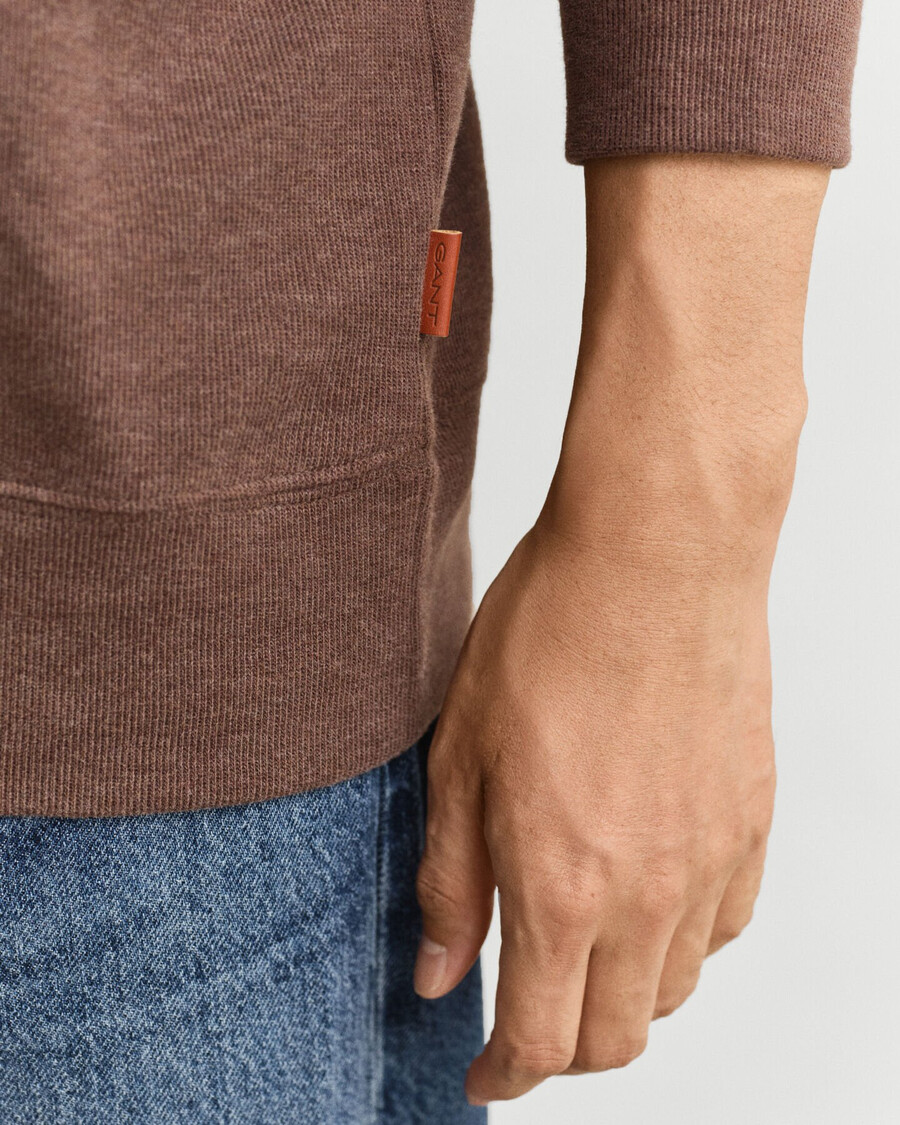leichtes sacker rib halfzip sweatshirt - dunkelbraun meliert