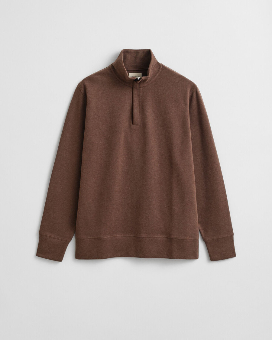 leichtes sacker rib halfzip sweatshirt - dunkelbraun meliert