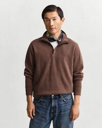leichtes sacker rib halfzip sweatshirt - dunkelbraun meliert