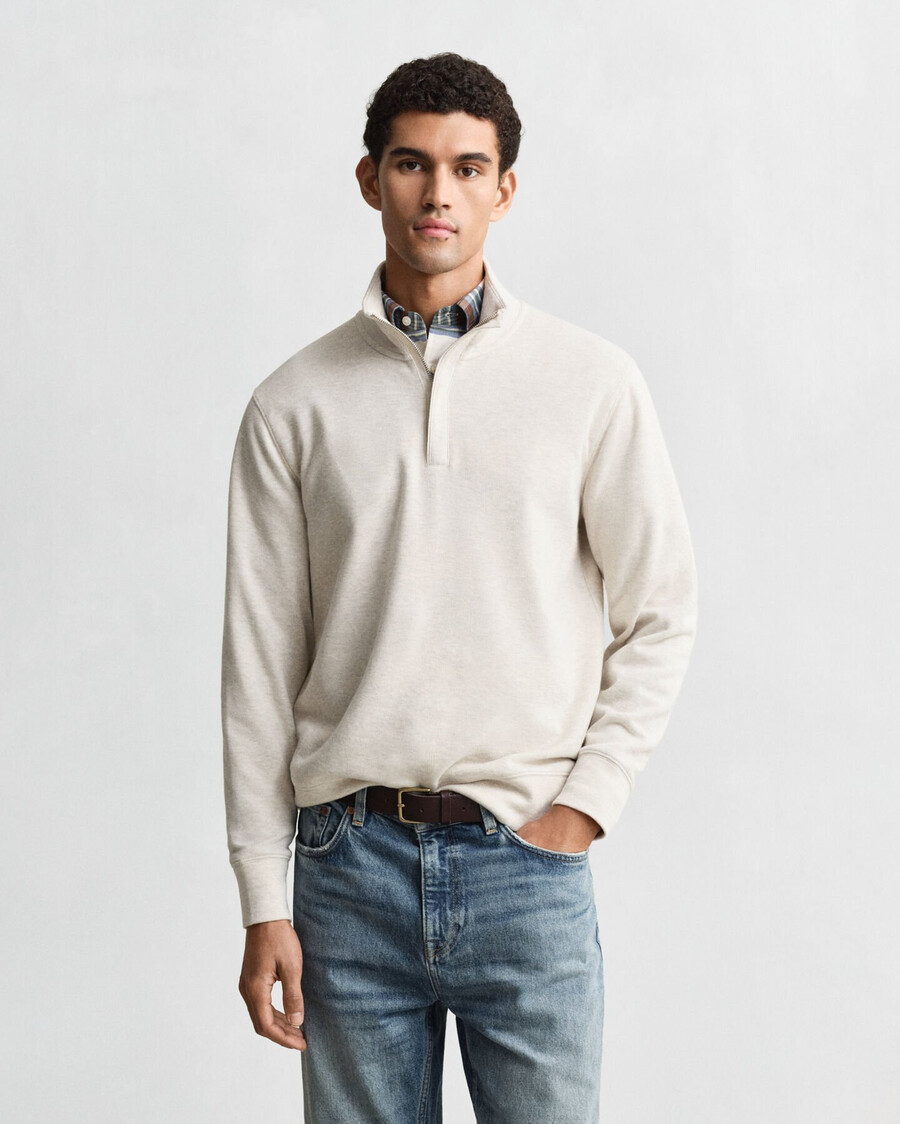 leichtes sacker rib halfzip sweatshirt - seed melange