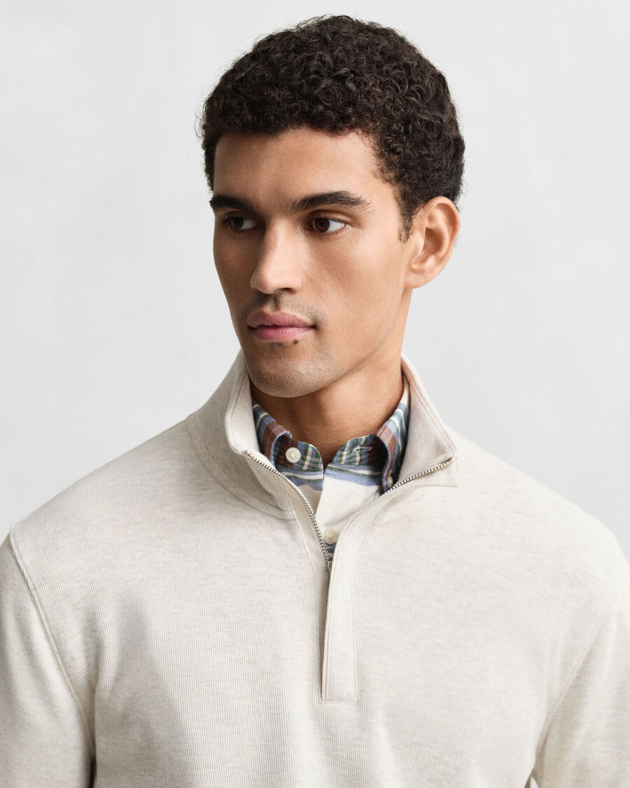 leichtes sacker rib halfzip sweatshirt - seed melange