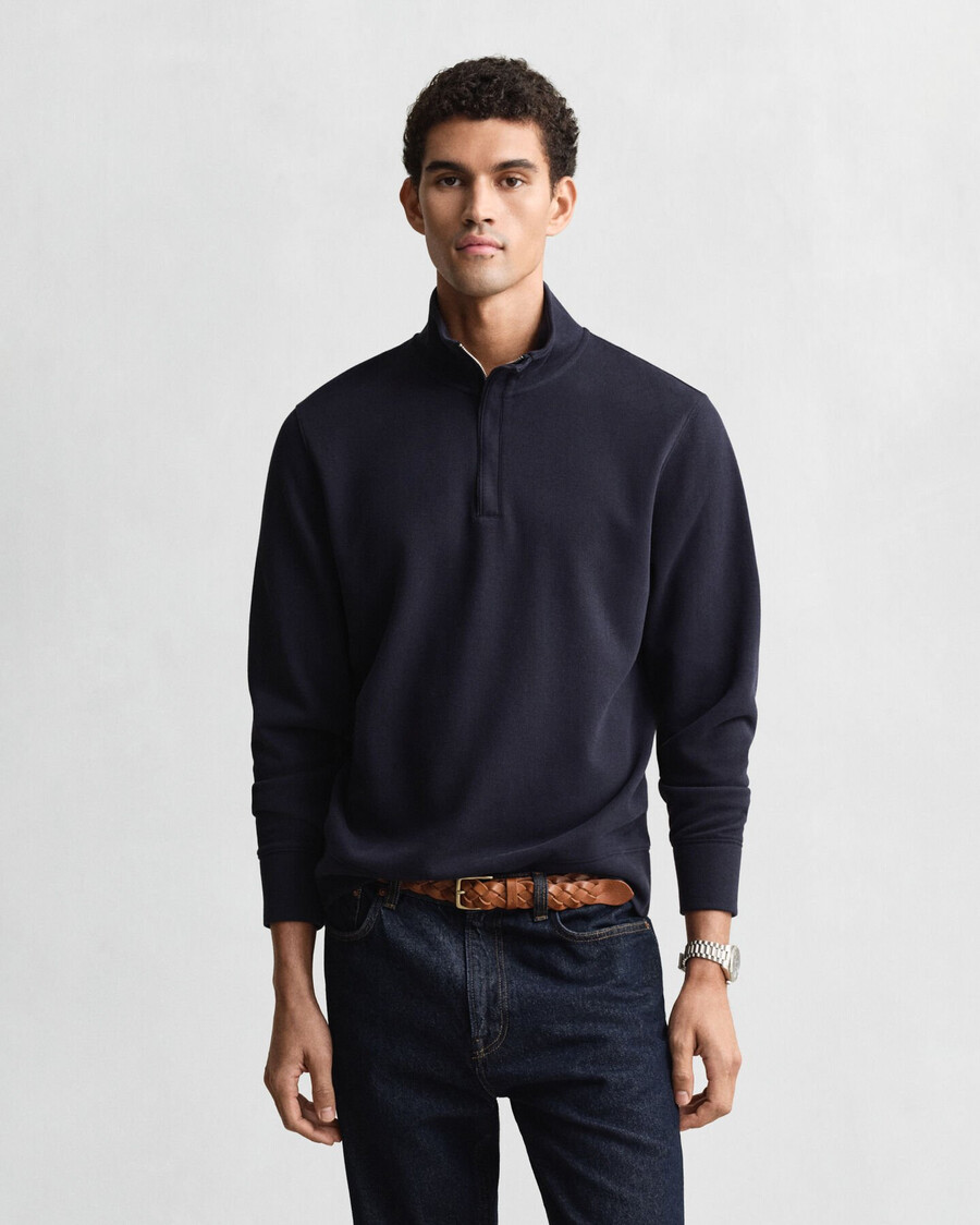 leichtes sacker-rippsweatshirt mit halbem reißverschluss – abendblau