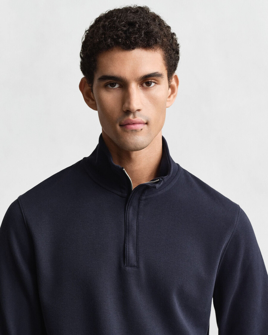 leichtes sacker-rippsweatshirt mit halbem reißverschluss – abendblau