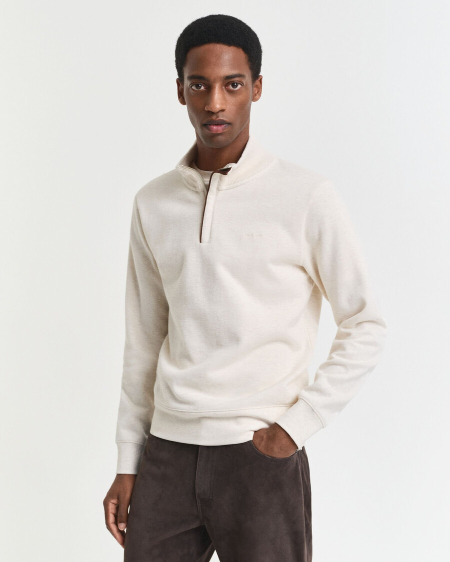 sacker rib halfzip sweatshirt - creme