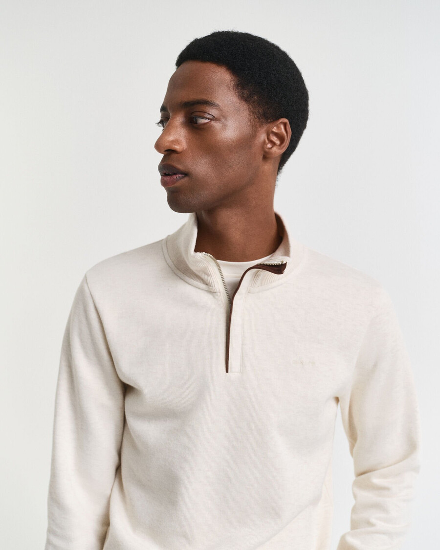 sacker rib halfzip sweatshirt - creme