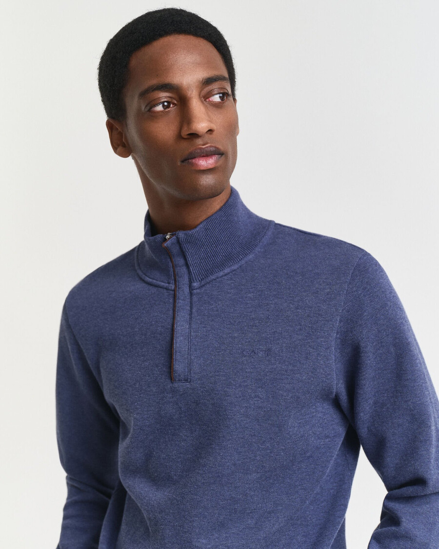 sacker rib halfzip sweatshirt - dunkelblau meliert