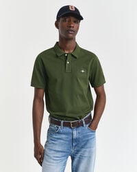 poloshirt aus piqué-leder mit regulärer passform – country green
