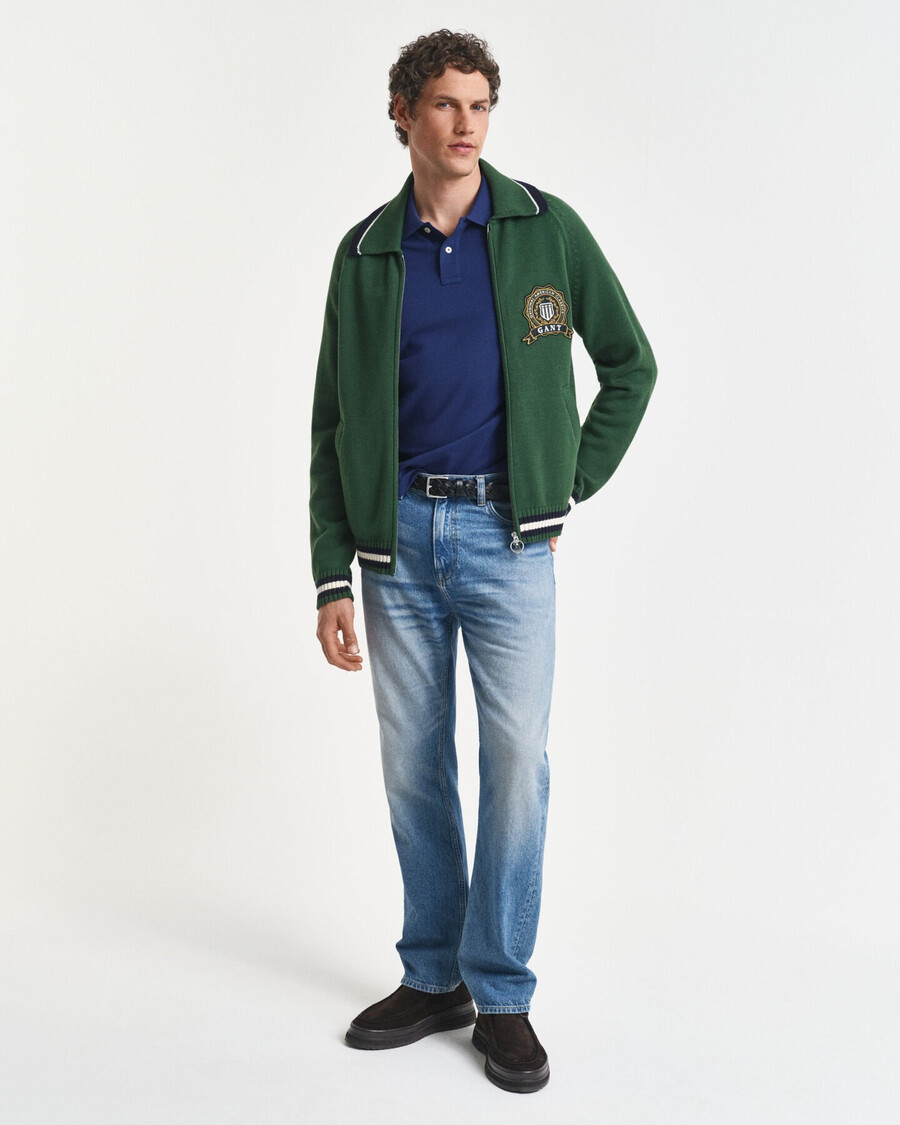 poloshirt aus piqué-leder mit regulärer passform – persischblau