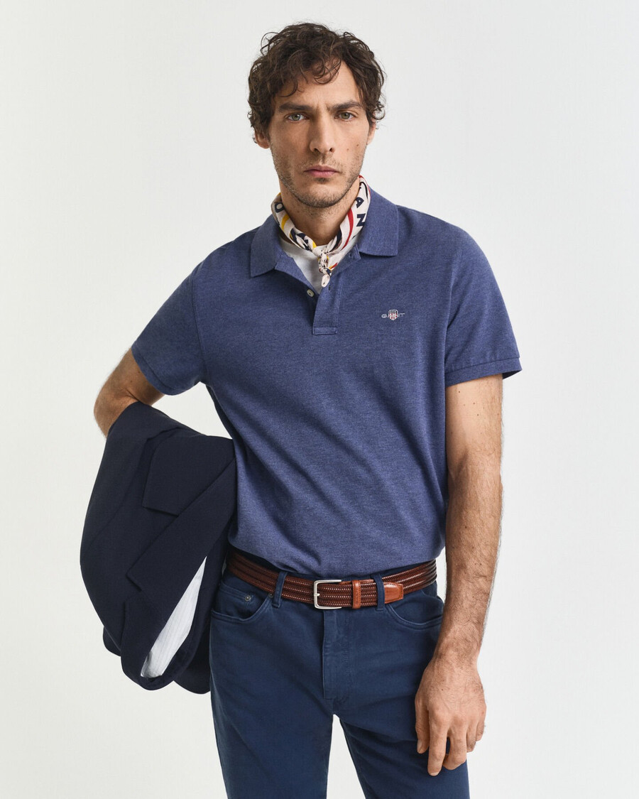 regular fit shield piqué-poloshirt – dk jeansblue melange