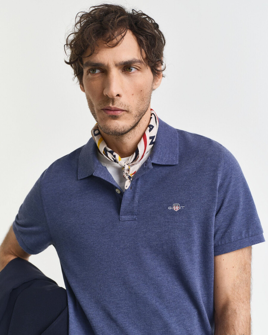 regular fit shield piqué-poloshirt – dk jeansblue melange