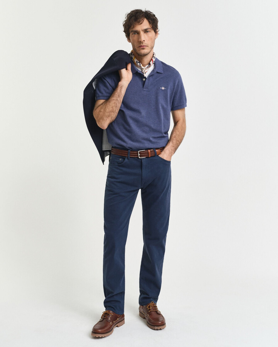 regular fit shield piqué-poloshirt – dk jeansblue melange