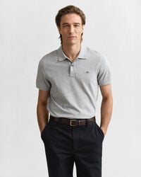 poloshirt aus piqué mit regulärer passform – grau meliert