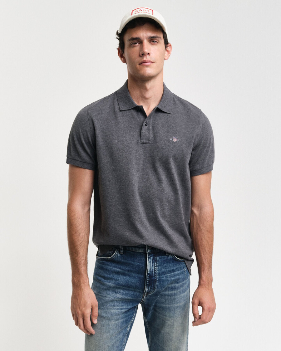 regular fit shield piqué-poloshirt – anthrazit-melange