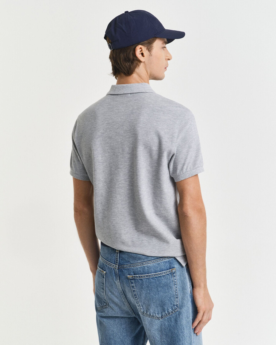 slim fit shield piqué-poloshirt – grau melange