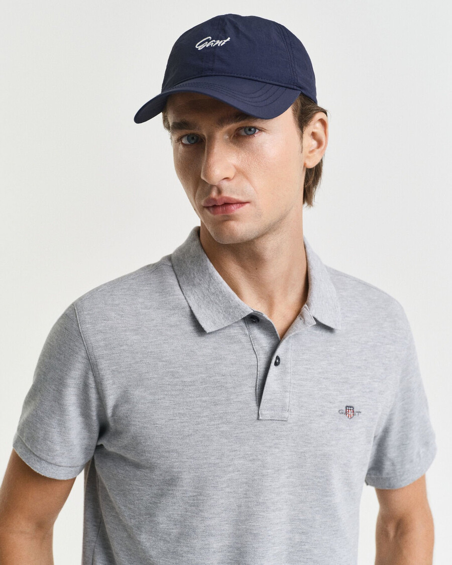 slim fit shield piqué-poloshirt – grau melange