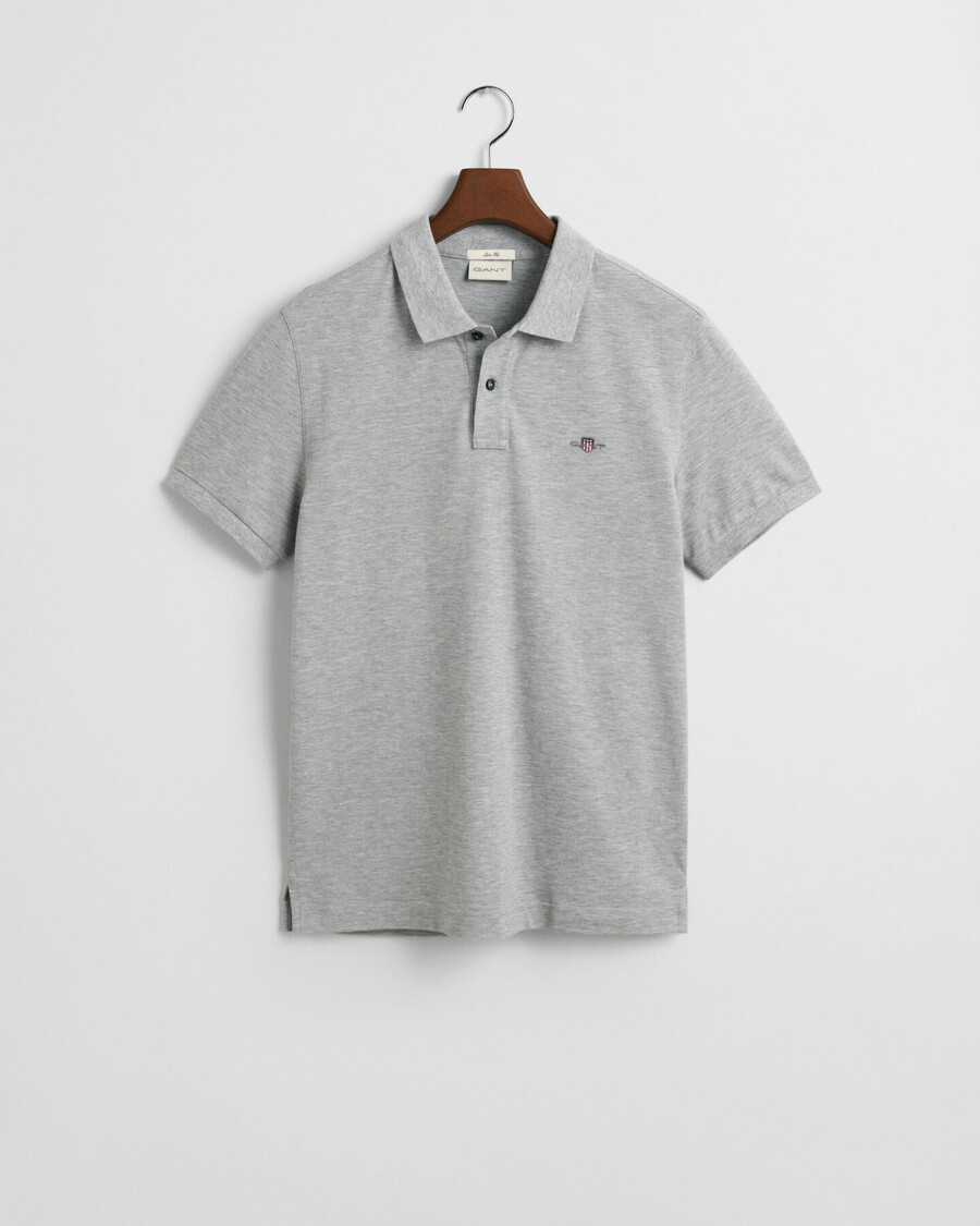 slim fit shield piqué-poloshirt – grau melange