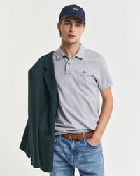 slim fit shield piqué-poloshirt – grau melange