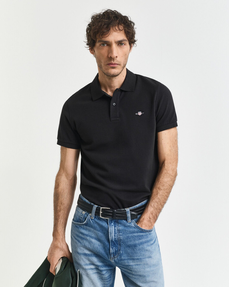 slim fit shield piqué-poloshirt – schwarz