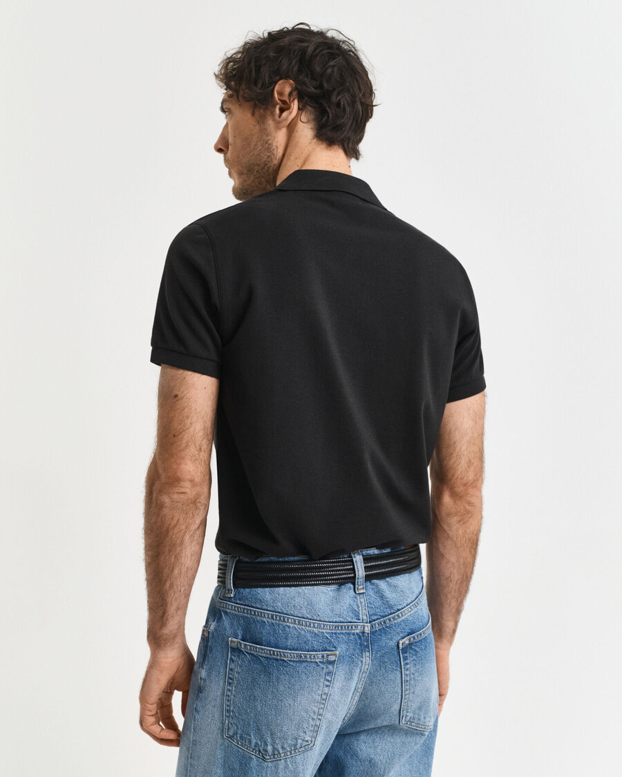 slim fit shield piqué-poloshirt – schwarz