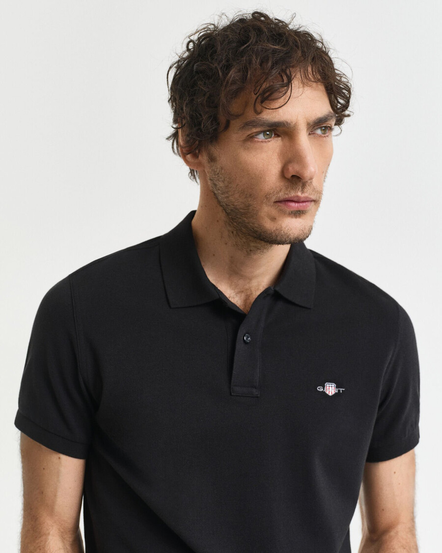 slim fit shield piqué-poloshirt – schwarz