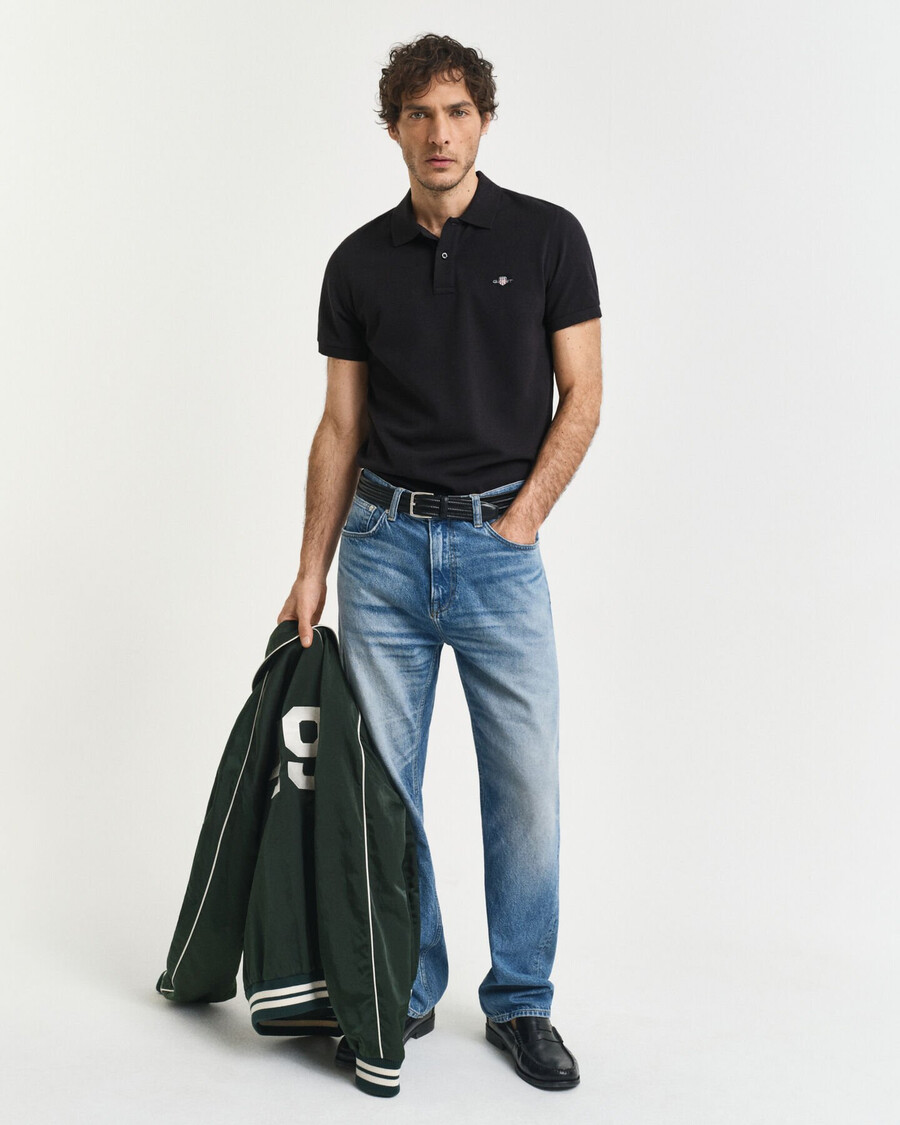 slim fit shield piqué-poloshirt – schwarz