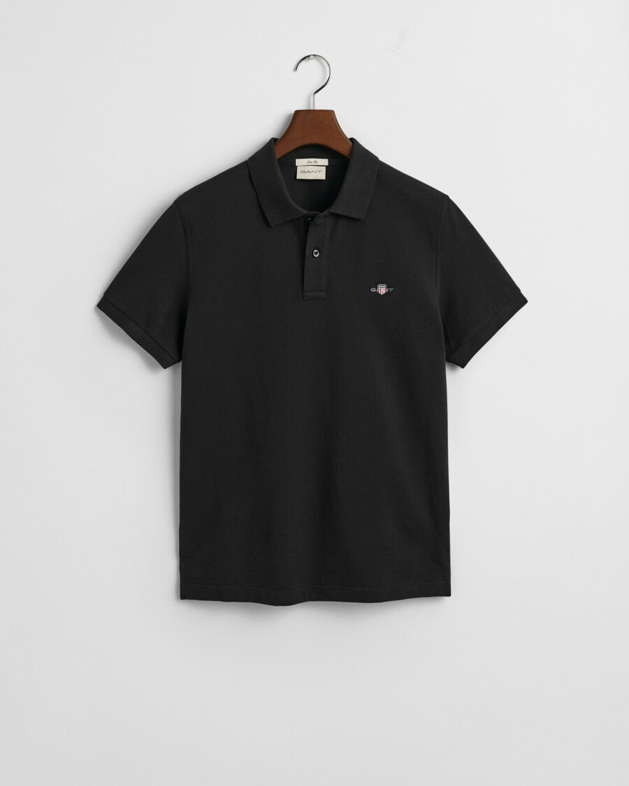 slim fit shield piqué-poloshirt – schwarz