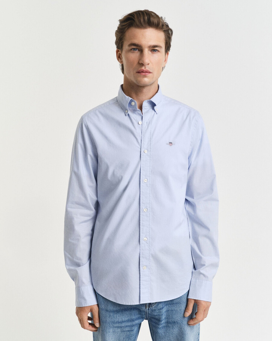 klassisches slim-fit-popelinehemd – hellblau