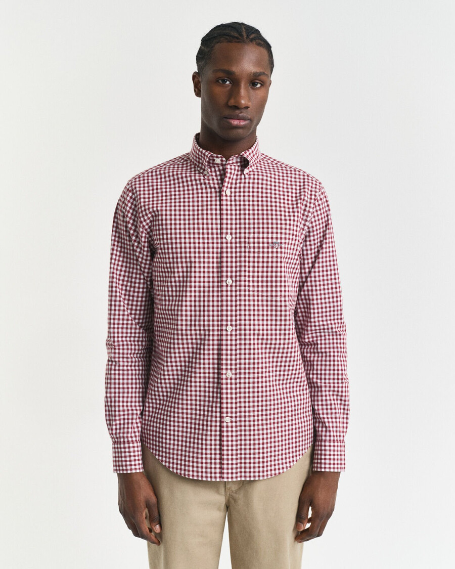 klassisches gingham-popeline-hemd in regulärer passform – rot