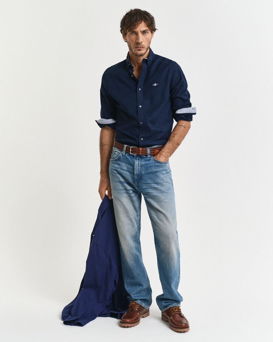 slim-fit oxford stretchhemd – marine