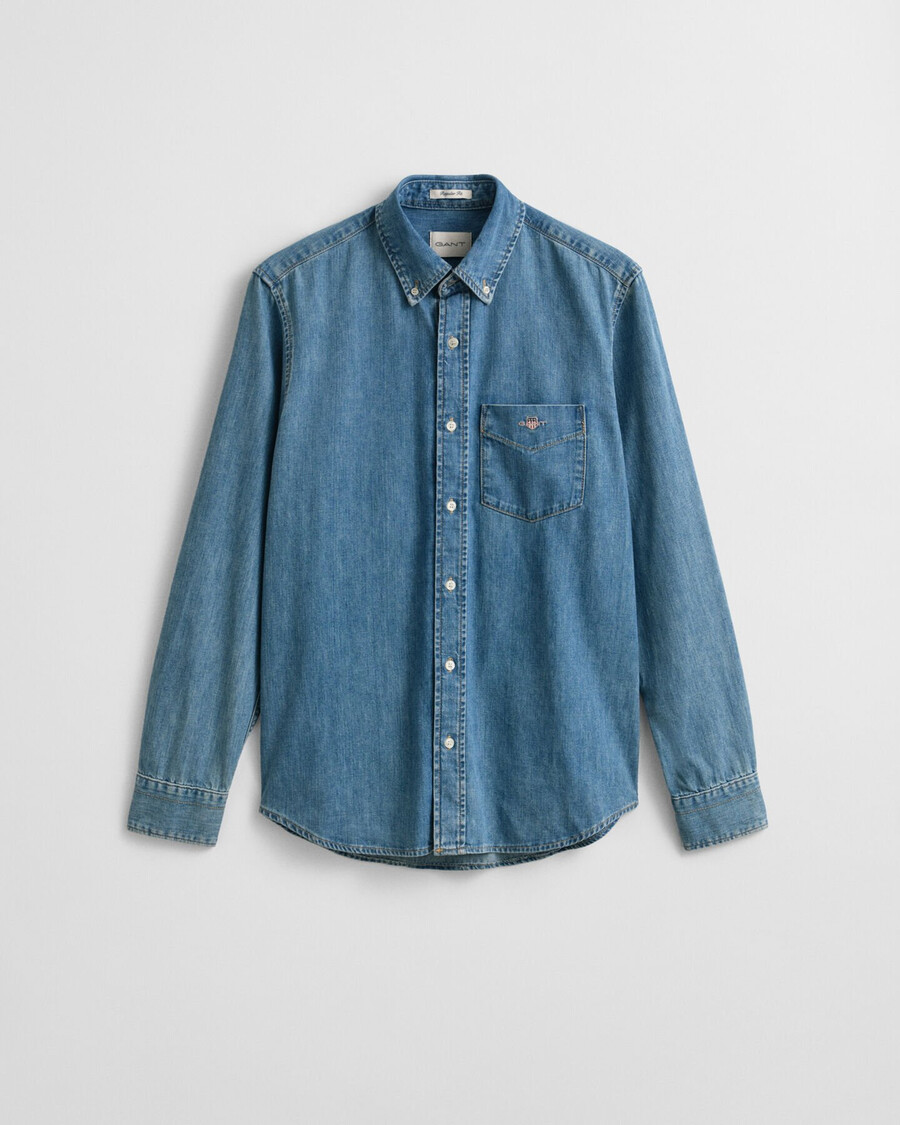 jeanshemd in regulärer passform – hellblau used-look