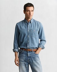 jeanshemd in regulärer passform – hellblau used-look