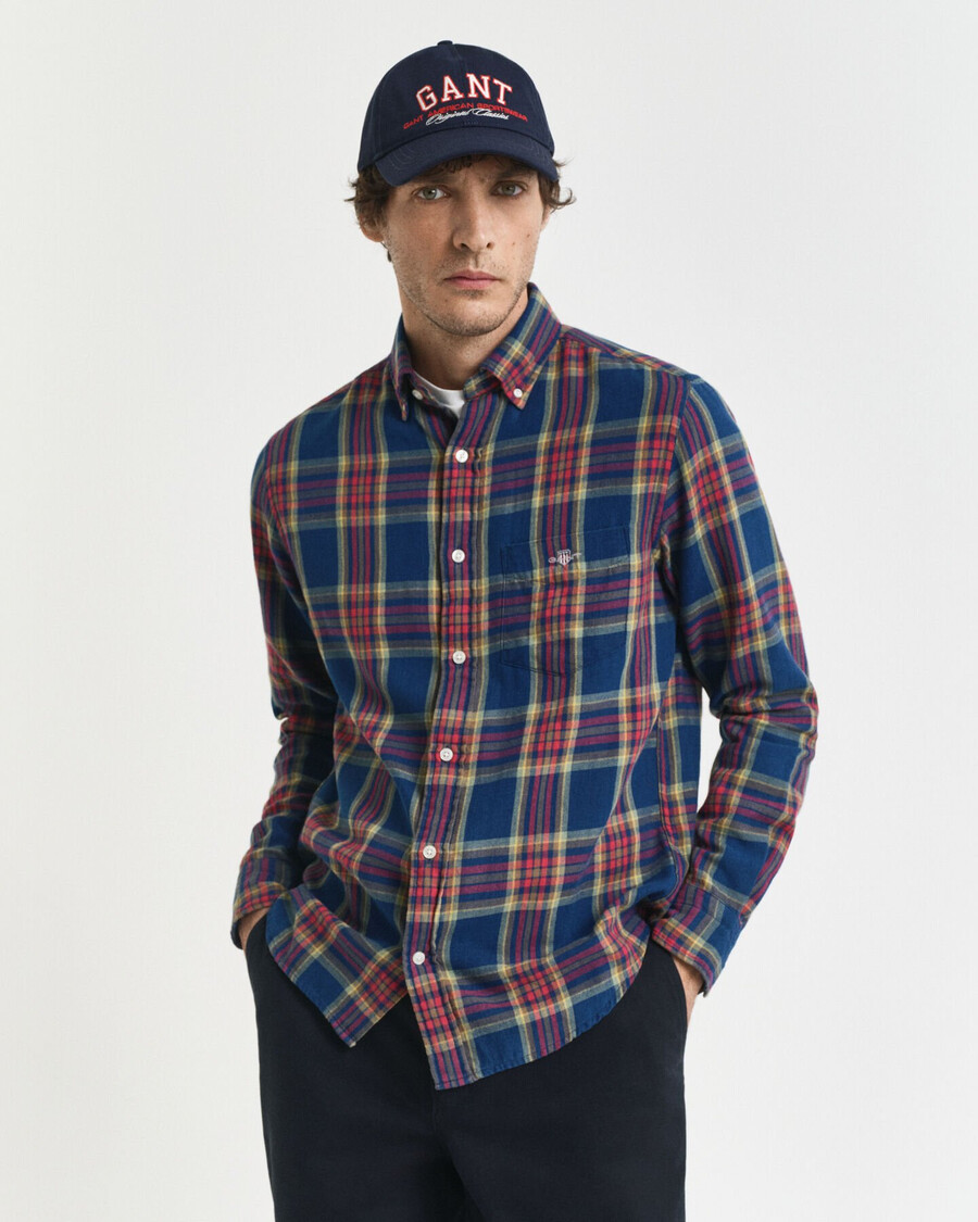 regular fit kariertes twillhemd in indigo