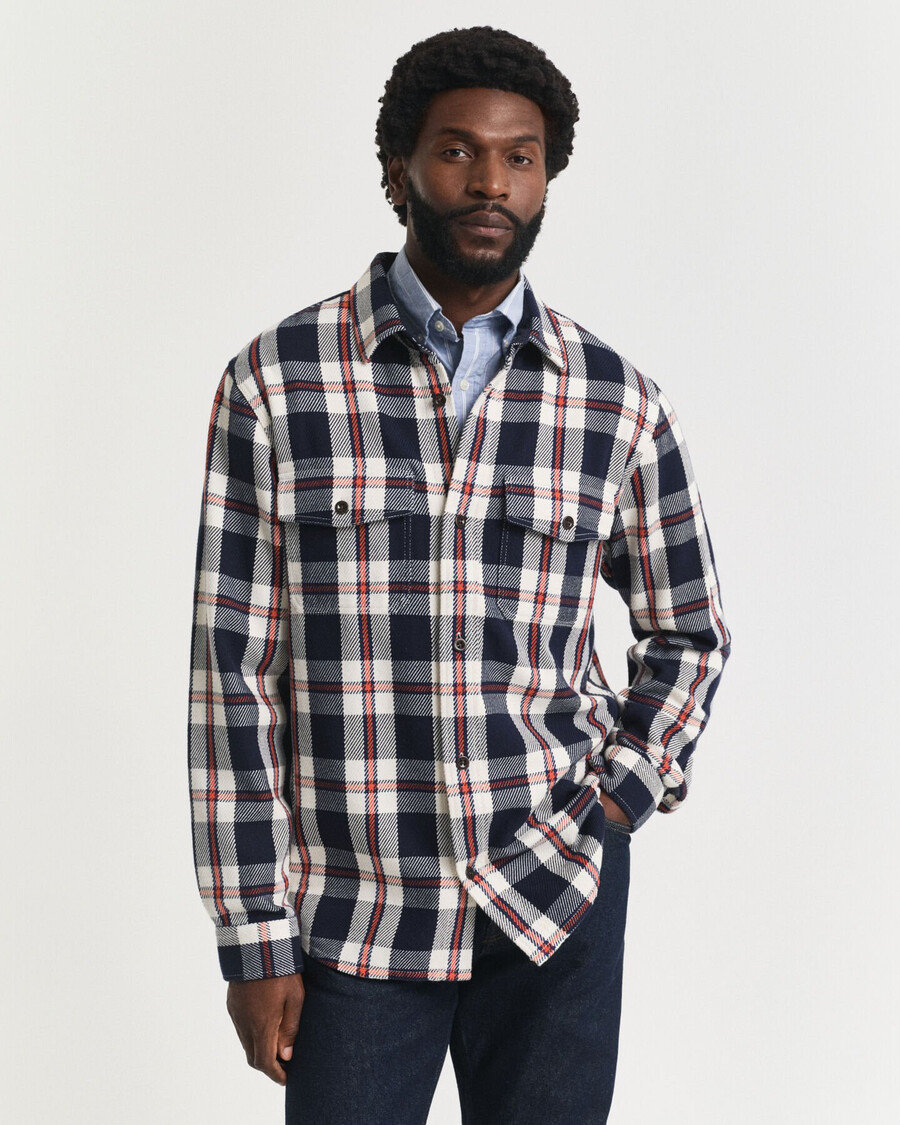 kariertes schweres twill-overshirt – abendblau