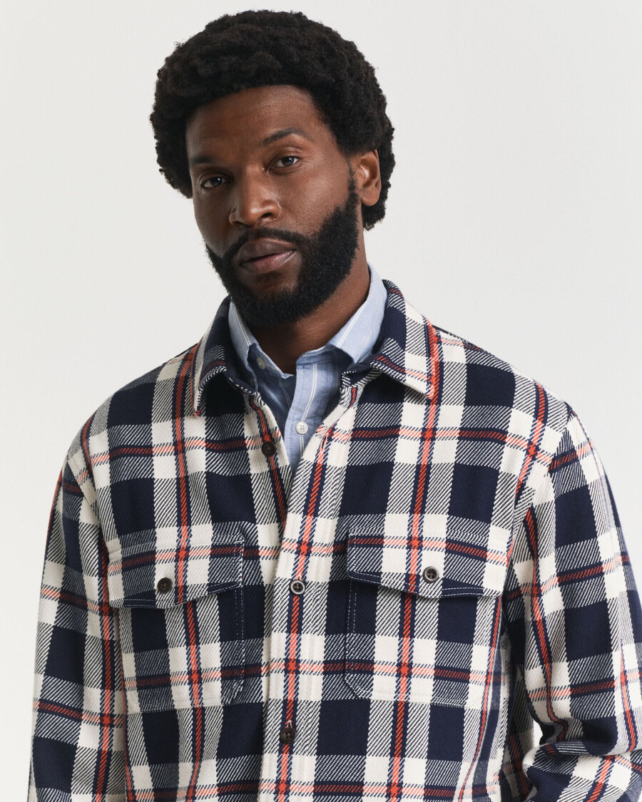 kariertes schweres twill-overshirt – abendblau